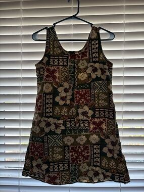 Patchwork Floral Tank Dress in Olive, Burgundy & Cream